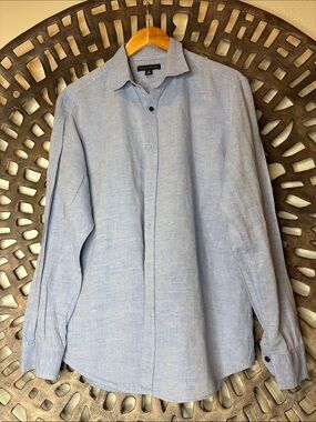 💙 Banana Republic Light Blue Linen Blend Dress Shirt Men's 15-15.5 Long Sleeve